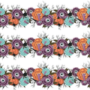 Halloween Please! Flowers with Eyes Stripes Fabric - ineedfabric.com