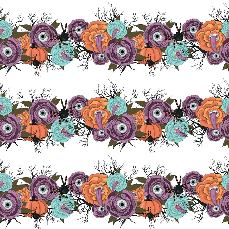 Halloween Please! Flowers with Eyes Stripes Fabric - ineedfabric.com