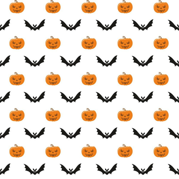 Halloween Pumpkins & Bats Fabric - White - ineedfabric.com