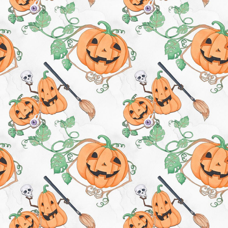 Halloween Pumpkins with Leaves Fabric - ineedfabric.com