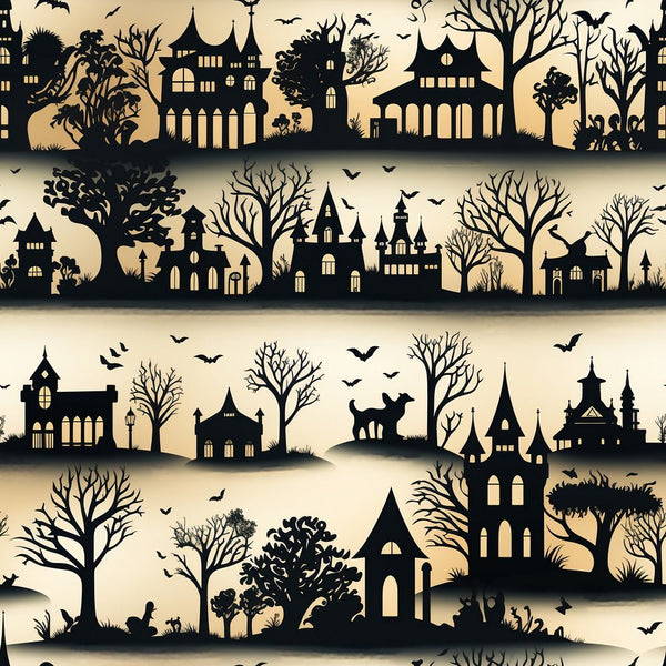 Halloween Silhouettes Pattern 1 Fabric - ineedfabric.com