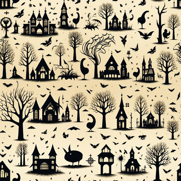 Halloween Silhouettes Pattern 8 Fabric - ineedfabric.com