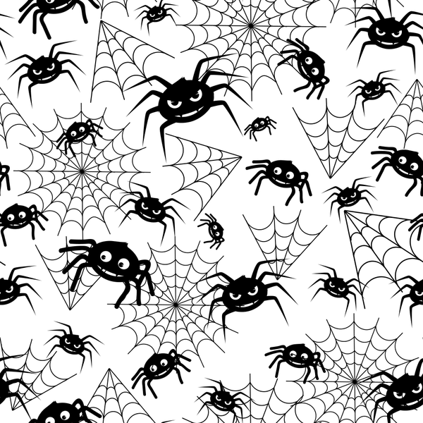 Halloween Spiders and Webs Fabric - Black/White - ineedfabric.com