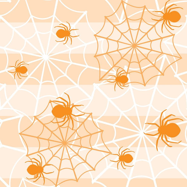 Halloween Spiders on Orange Stripes Fabric - ineedfabric.com