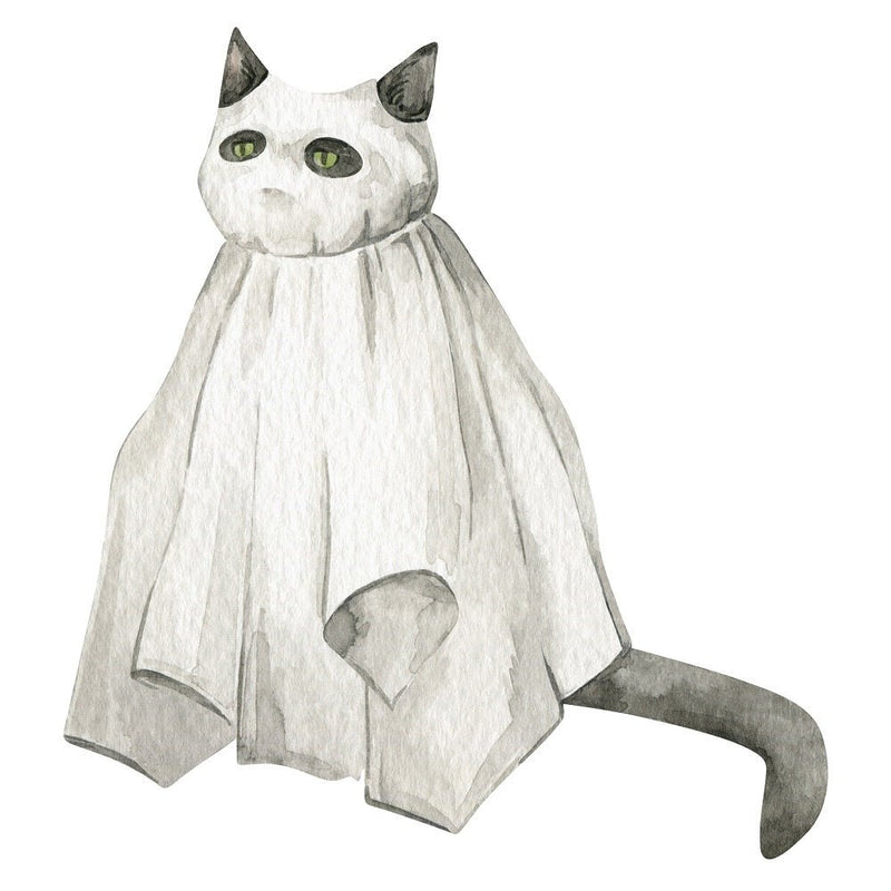 Halloween Still Life Ghost Cat Fabric Panel - ineedfabric.com