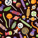 Halloween Trick or Treat Candy Allover Fabric - Black - ineedfabric.com