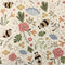 Hand Drawn Cartoon Bee Bright Flowers Fabric - White - ineedfabric.com