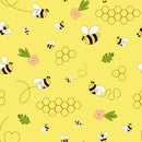 Hand Drawn Cartoon Bee Floral Fabric - Yellow - ineedfabric.com