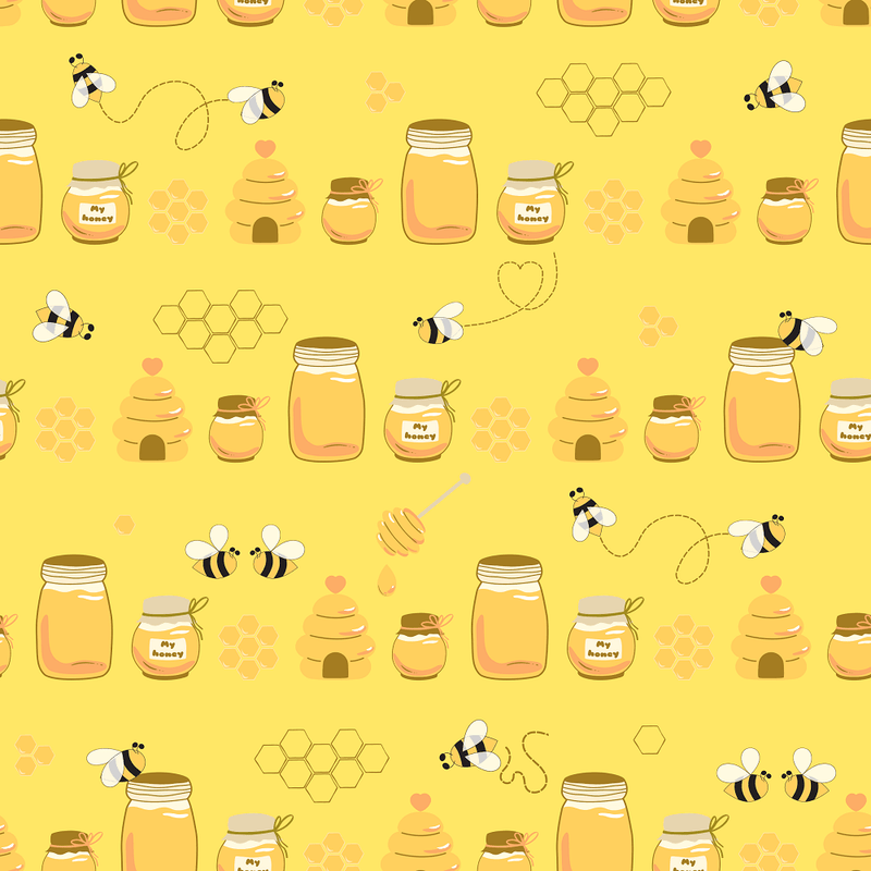 Hand Drawn Cartoon Bee Healthy Honey Fabric - Yellow - ineedfabric.com