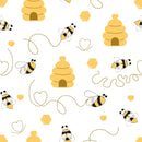 Hand Drawn Cartoon Bee Hive Fabric - White - ineedfabric.com