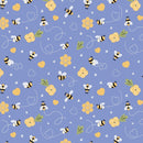 Hand Drawn Cartoon Bees And Flowers Fabric - Blue - ineedfabric.com