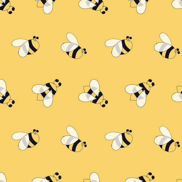 Hand Drawn Cartoon Bees Fabric - Yellow - ineedfabric.com