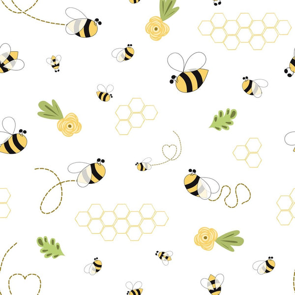 Yellow Bees, Bumble Bee, Cotton Fabric, Fat Quarter, FQ 18L x 21W