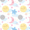 Hand Drawn Cartoon Moon & Stars Fabric - ineedfabric.com