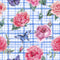 Hand Drawn Checkered Floral Fabric - Blue - ineedfabric.com