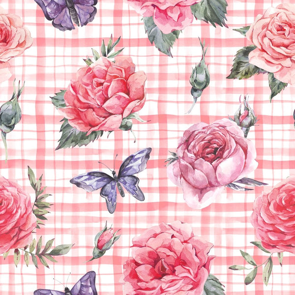 Hand Drawn Checkered Floral Fabric - Pink - ineedfabric.com