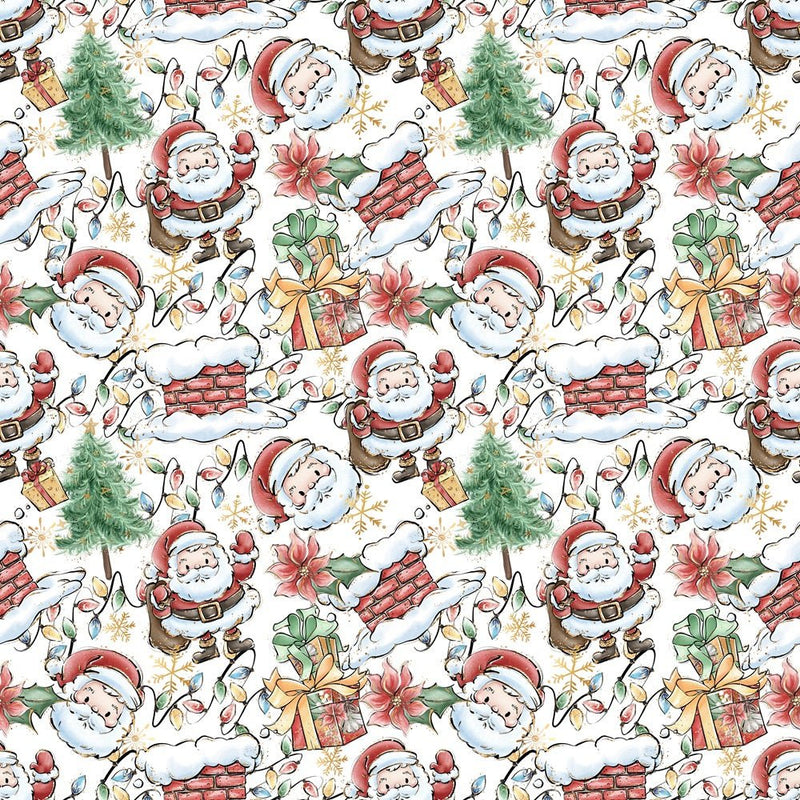 Hand Drawn Christmas Elements Fabric - White - ineedfabric.com