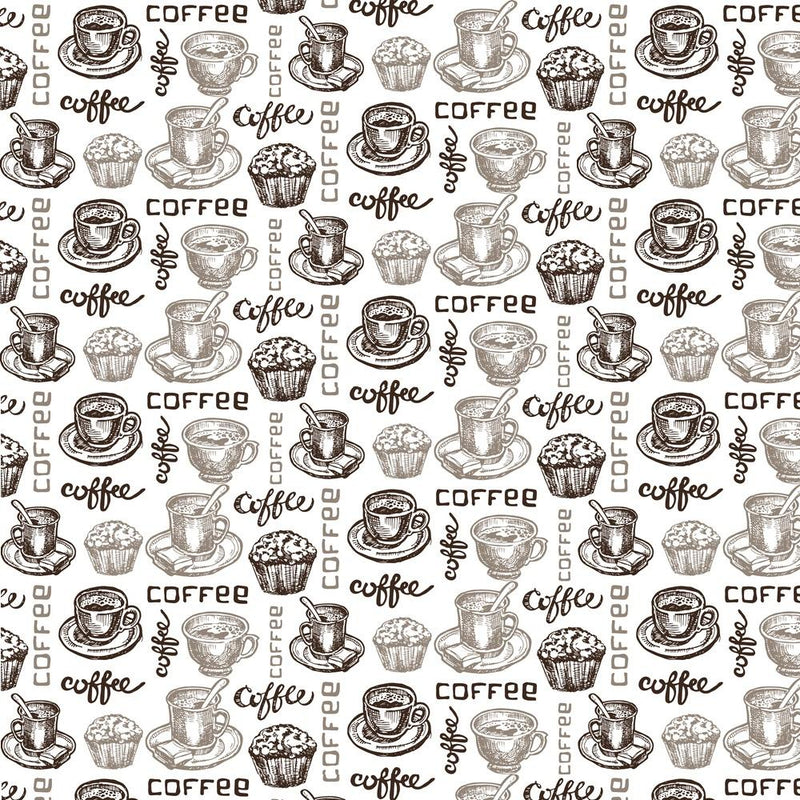 Hand Drawn Coffee With Muffin Fabric - Brown - ineedfabric.com
