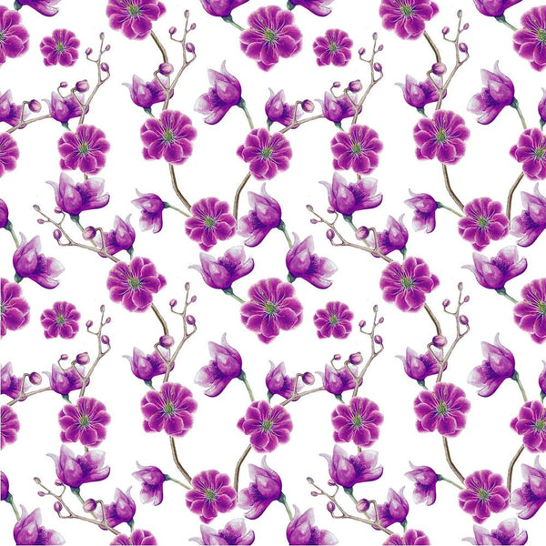 Hand Drawn Elegant Dark Purple Floral Fabric - ineedfabric.com