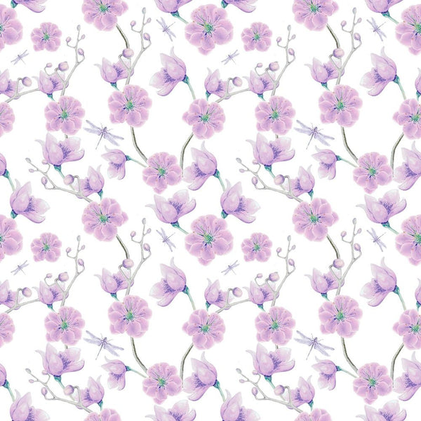 Hand Drawn Elegant Purple Floral Fabric - ineedfabric.com
