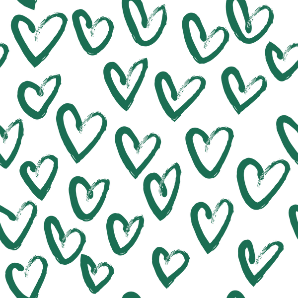 Hand Drawn Hearts Fabric - Hunter Green - ineedfabric.com