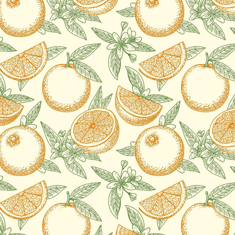 Hand Drawn Oranges & Flowers Fabric - ineedfabric.com