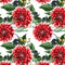 Hand Drawn Red Dahlias & Berries Fabric - ineedfabric.com