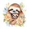 Hand Drawn Sloths Mom & Baby 2 Fabric Panel - ineedfabric.com