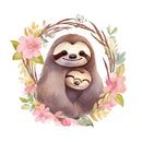 Hand Drawn Sloths Mom & Baby 3 Fabric Panel - ineedfabric.com