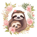 Hand Drawn Sloths Mom & Baby 4 Fabric Panel - ineedfabric.com