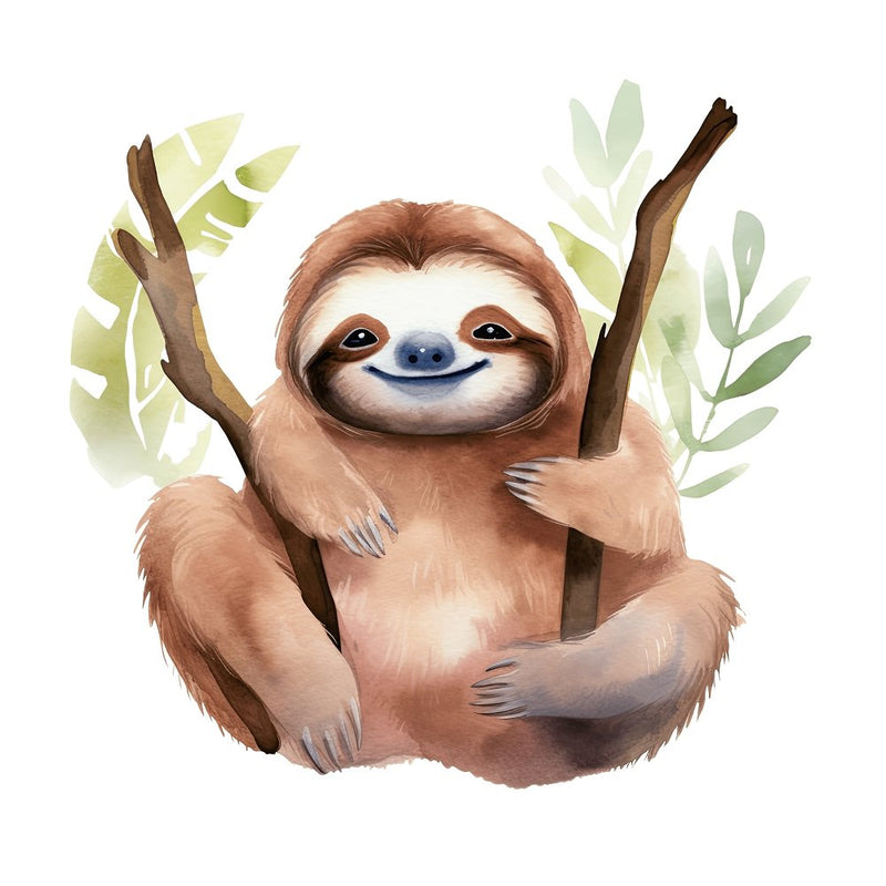 Hand Drawn Sloths Portrait 12 Fabric Panel - ineedfabric.com