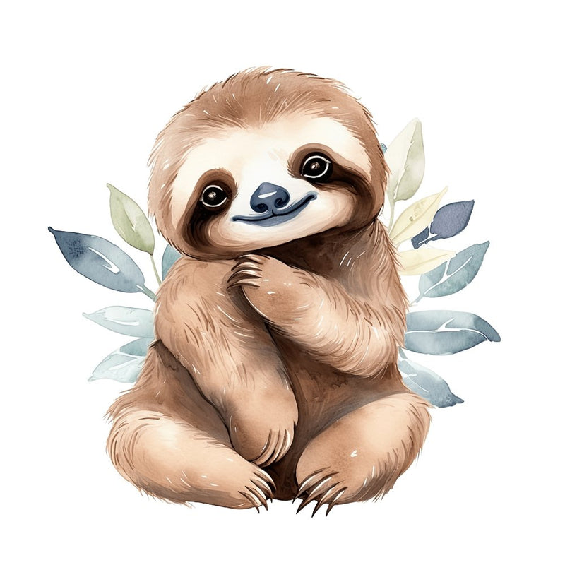 Hand Drawn Sloths Portrait 3 Fabric Panel - ineedfabric.com