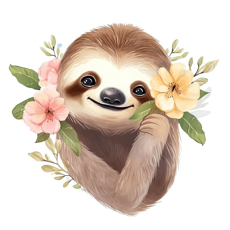 Hand Drawn Sloths Portrait 4 Fabric Panel - ineedfabric.com