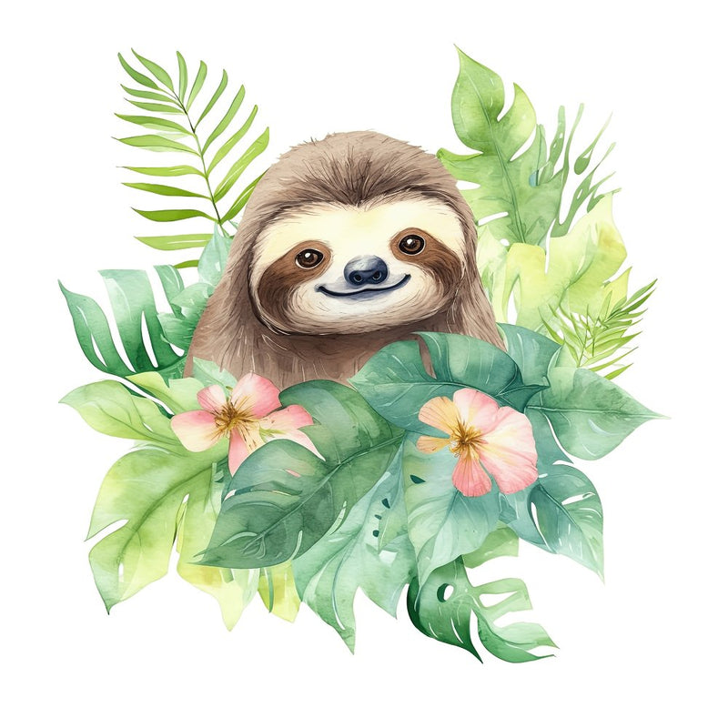 Hand Drawn Sloths Portrait 8 Fabric Panel - ineedfabric.com