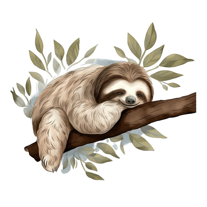 Hand Drawn Sloths Sleeping 7 Fabric Panel - ineedfabric.com