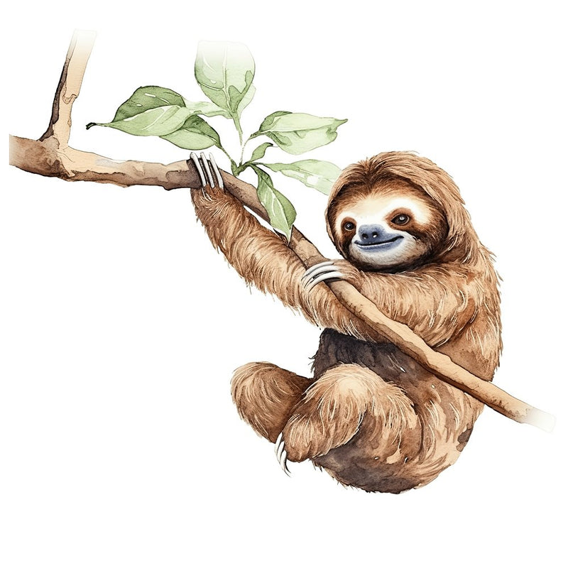 Hand Drawn Sloths Swinging 1 Fabric Panel - ineedfabric.com