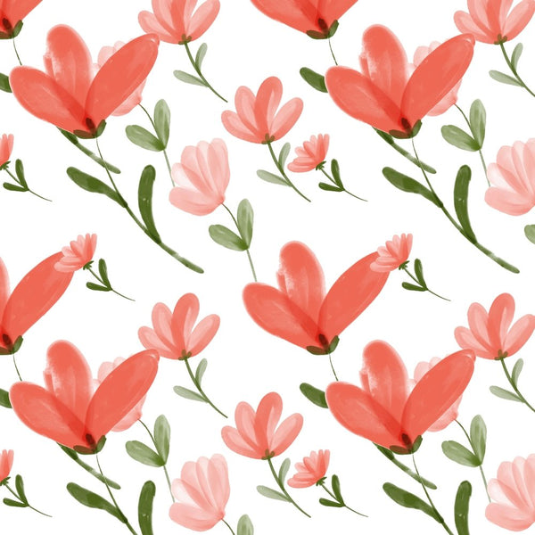 Hand Painted Floral Fabric - Red - ineedfabric.com