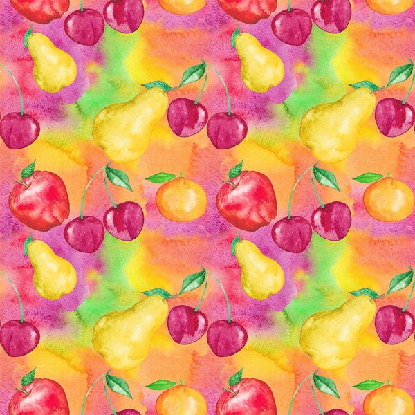 Hand-Painted Fruits on Colorful Grunge Fabric - ineedfabric.com