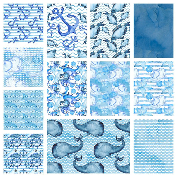 Hand Painted Nautical Fabric Collection - 1 Yard Bundle - ineedfabric.com