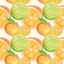 Hand-Painted Oranges & Limes on Dots Fabric - ineedfabric.com