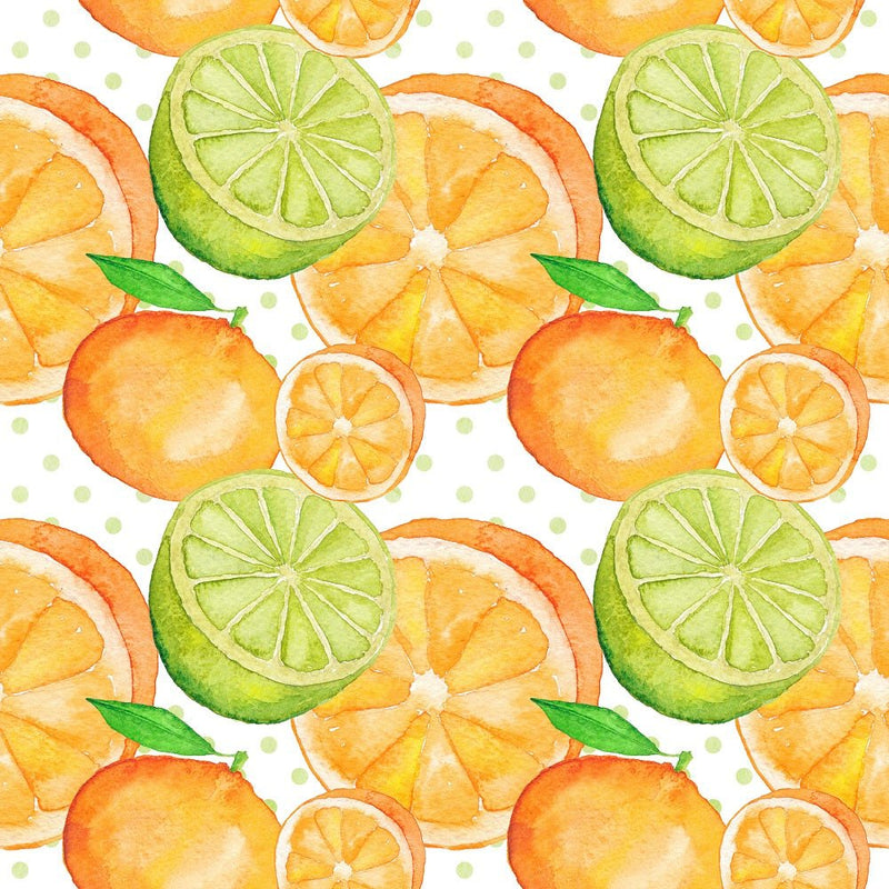 Hand-Painted Oranges & Limes on Dots Fabric - ineedfabric.com