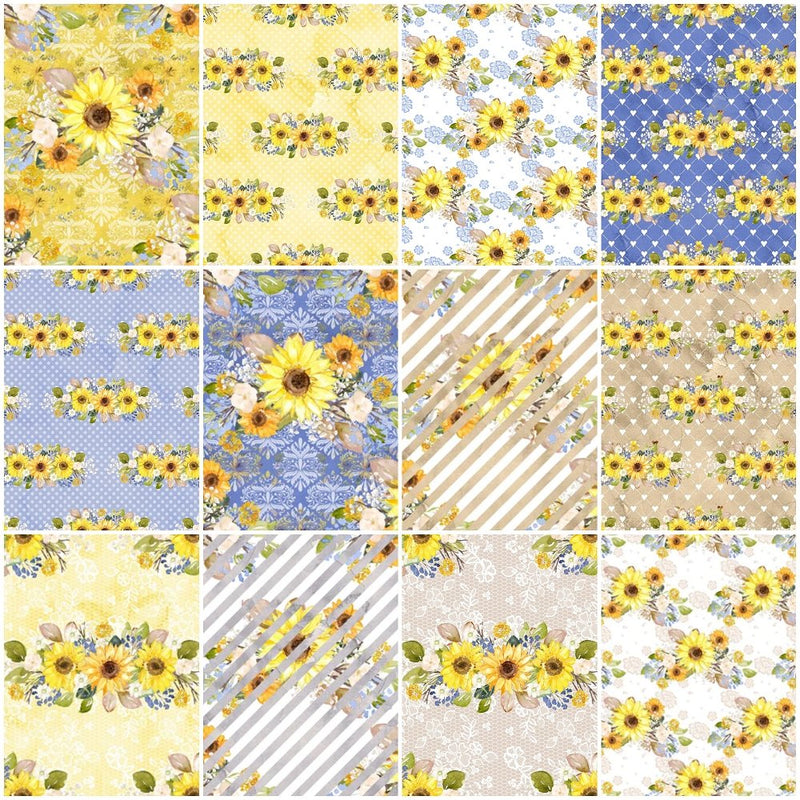 Hand Painted Sunflowers Fabric Collection - 1 Yard Bundle - ineedfabric.com