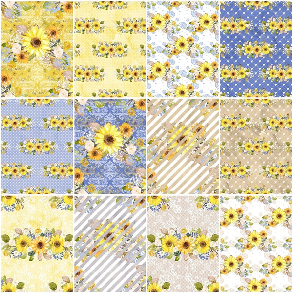 Hand Painted Sunflowers Fat Eighth Bundle - 12 Pieces - ineedfabric.com