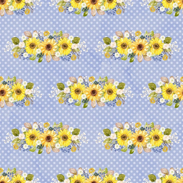 Hand Painted Sunflowers on Dots Fabric - Blue - ineedfabric.com