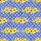 Hand Painted Sunflowers on Hearts Fabric - Blue - ineedfabric.com