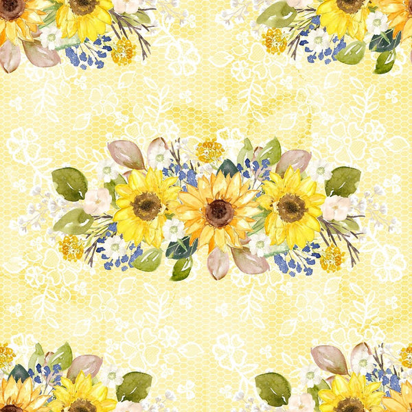 Hand Painted Sunflowers on Lace Fabric - Yellow - ineedfabric.com
