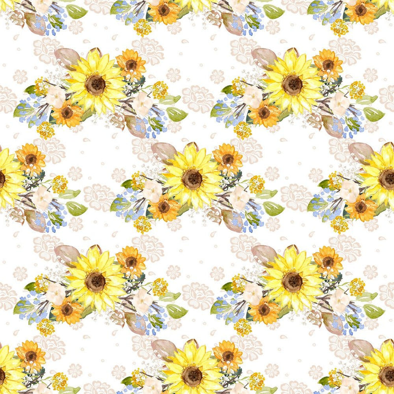 Hand Painted Sunflowers on Tan Flowers Fabric - ineedfabric.com