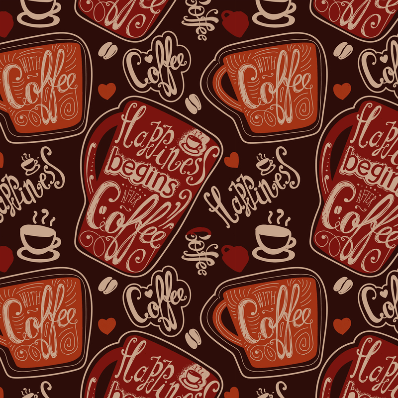 Happiness Begins After Coffee Fabric - Red/Brown - ineedfabric.com