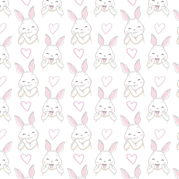 Happy Bunny Fabric - White - ineedfabric.com