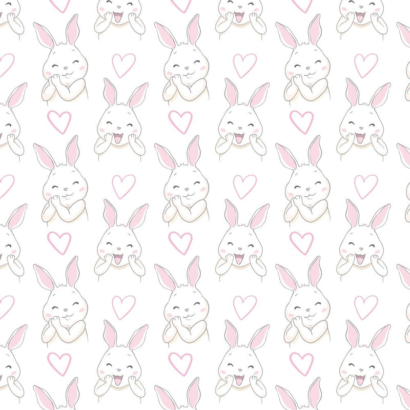 Happy Bunny Fabric - White - ineedfabric.com